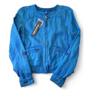 NWT MICHAEL‎ STARS Cropped Moto 100% Linen Jacket Coastal Blue Size XS MSRP $178